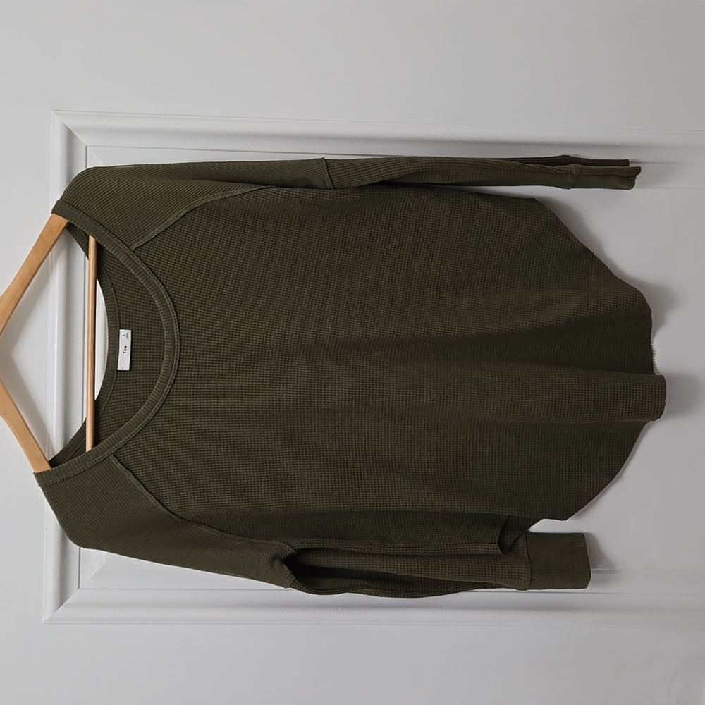 TNA Ribbed Waffle Knit Olive Top P2P 24 L23